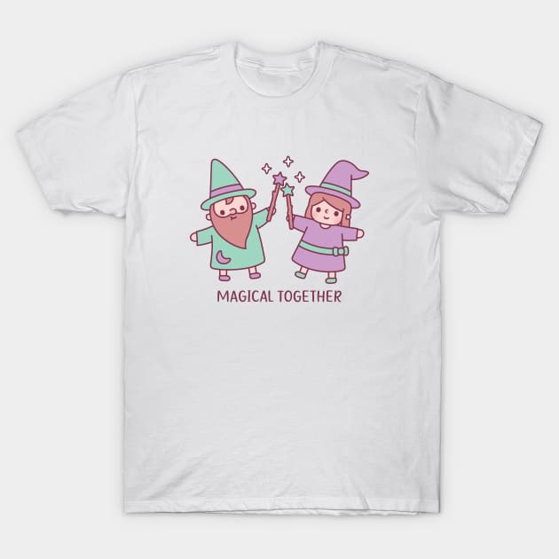 Cute Wizard And Witch Girl Magical Together T-Shirt by rustydoodle